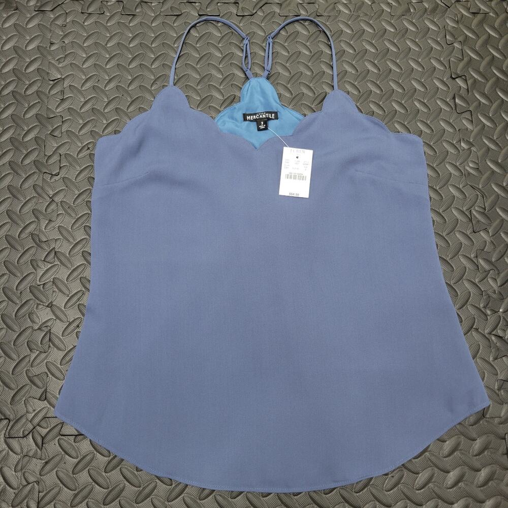 J Crew Mercantile NWT Scalloped Cami Tank Top Blue Size 2 Adjustable Straps